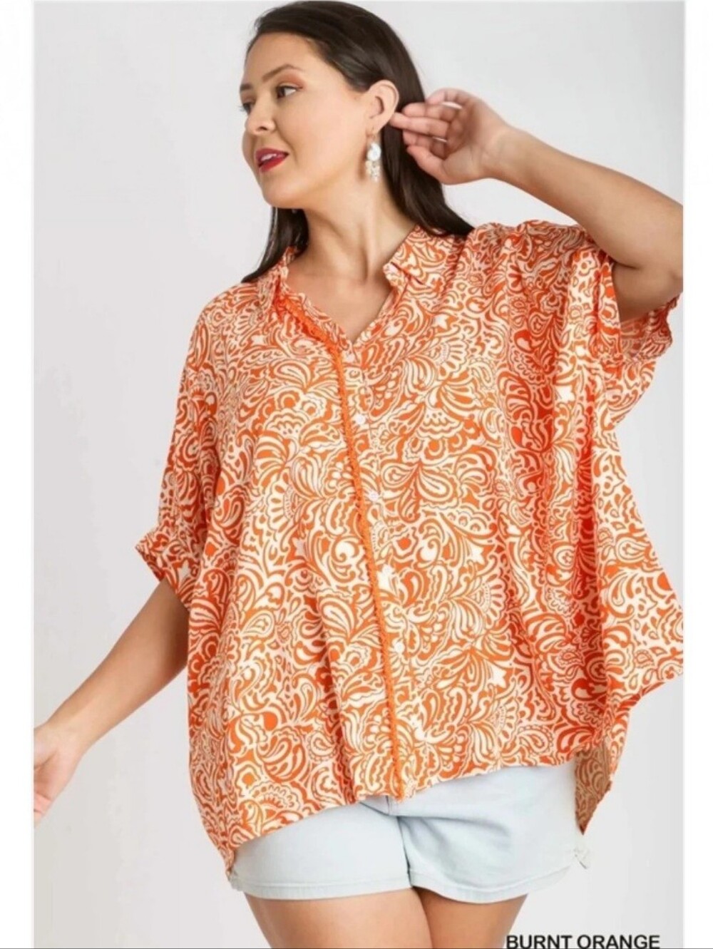Umgee Two Tone Abstract Print Boxy Cut Shirt